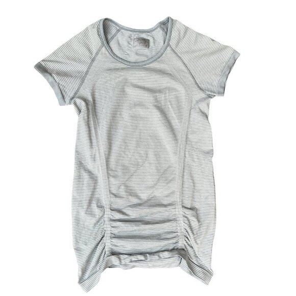 ATHLETA Women's Striped Grey Short Sleeve Fitted Compression Gym Shirt S… - Picture 1 of 5